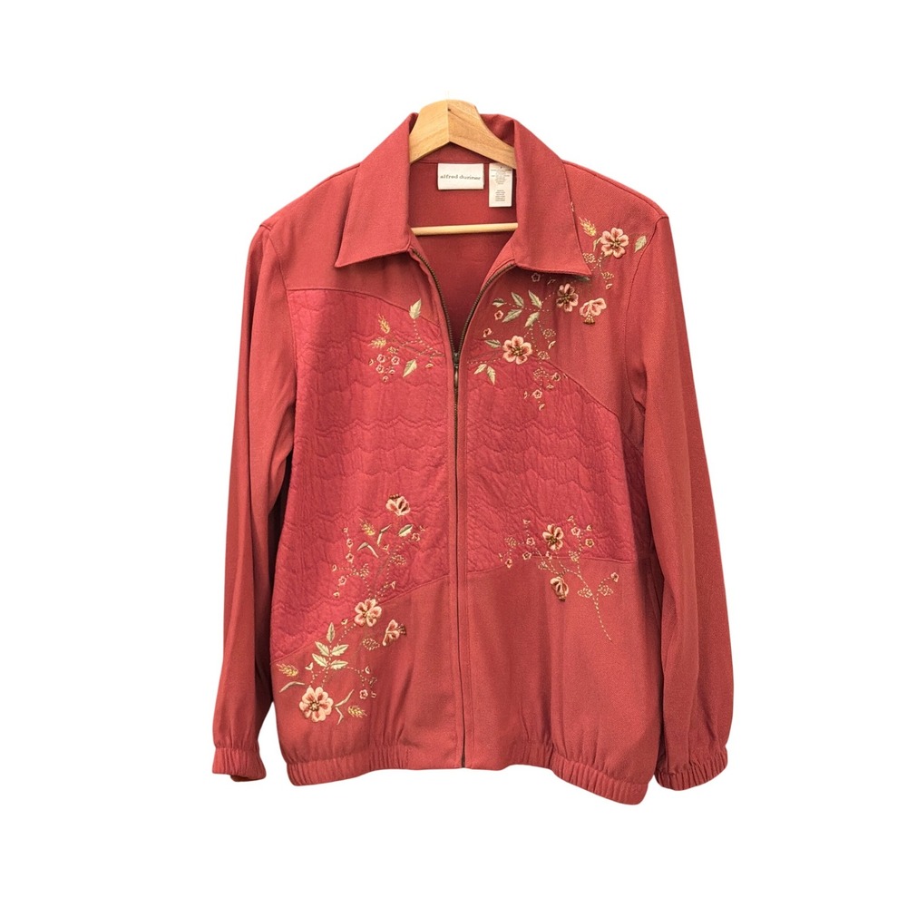 Vintage Alfred Dunner Zip Up Jacket Floral Embroidered Grandma Core Boho Quilted